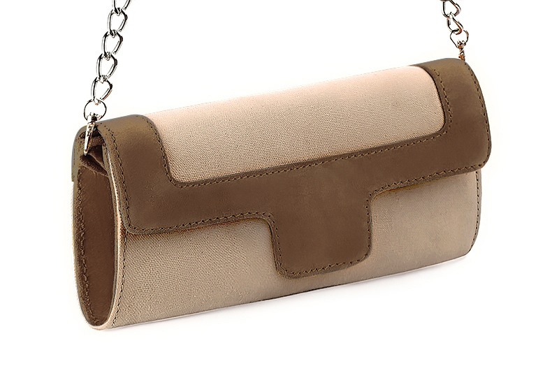 Women's tan beige and chocolate brown luxurious elegant clutch for ceremonies, weddings and evenings out. - Front view